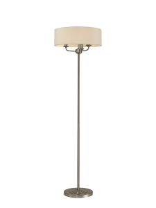 Banyan 3 Light Switched Floor Lamp With 45cm x 15cm Faux Silk Shade, Ivory Pearl/Satin Nickel