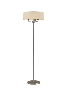Banyan 3 Light Switched Floor Lamp With 45cm x 15cm Faux Silk Shade, Ivory Pearl/Satin Nickel