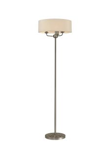 Banyan 3 Light Switched Floor Lamp With 45cm x 15cm Dual Faux Silk Shade, Nude Beige/Moonlight Satin Nickel