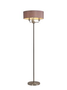 Banyan 3 Light Switched Floor Lamp With 45cm x 15cm Dual Faux Silk Shade, Taupe/Halo Gold Satin Nickel