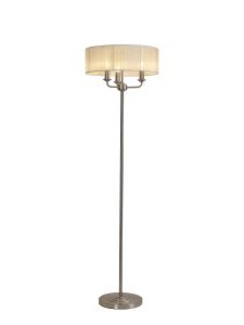 Banyan 3 Light Switched Floor Lamp With 45cm x 15cm Cream Organza Shade Satin Nickel/Cream