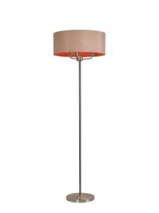 Banyan 3 Light Switched Floor Lamp With 50cm x 20cm Dual Faux Silk Shade, Antique Gold/Ruby Satin Nickel/Antique Gold