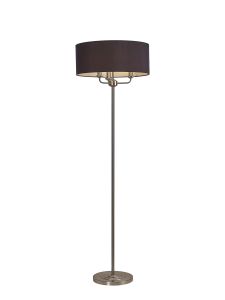 Banyan 3 Light Switched Floor Lamp With 50cm x 20cm Faux Silk Shade, Black/White Laminate Satin Nickel