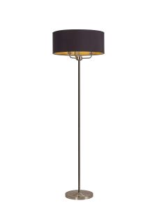 Banyan 3 Light Switched Floor Lamp With 50cm x 20cm Dual Faux Silk Shade, Black/Green Olive Satin Nickel/Midnight Black