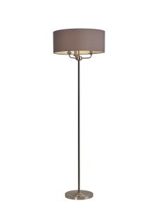 Banyan 3 Light Switched Floor Lamp With 50cm x 20cm Faux Silk Shade, Grey/White Laminate Satin Nickel