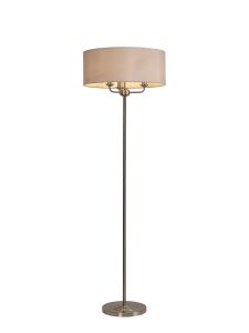 Banyan 3 Light Switched Floor Lamp With 50cm x 20cm Dual Faux Silk Shade, Nude Beige/Moonlight Satin Nickel