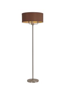 Banyan 3 Light Switched Floor Lamp With 50cm x 20cm Dual Faux Silk Shade, Raw Cocoa/Grecian Bronze Satin Nickel