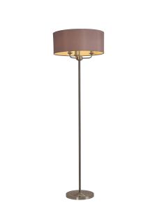 Banyan 3 Light Switched Floor Lamp With 50cm x 20cm Dual Faux Silk Shade, Taupe/Halo Gold Satin Nickel