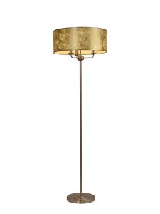 Banyan 3 Light Switched Floor Lamp With 50cm x 20cm Gold Leaf With White Lining Shade Satin Nickel/Gold Leaf