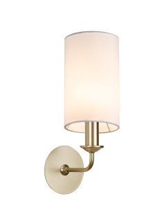Banyan 1 Light Switched Wall Lamp With 12cm x 20cm Faux Silk Fabric Shade Champagne Gold/White