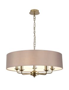 Banyan 5 Light Multi Arm Pendant With 60cm x 15cm Faux Silk Fabric Shade Champagne Gold/Grey