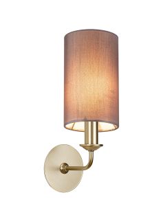 Banyan 1 Light Switched Wall Lamp With 12cm x 20cm Faux Silk Fabric Shade Champagne Gold/Grey