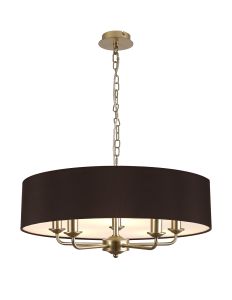 Banyan 5 Light Multi Arm Pendant With 60cm x 15cm Faux Silk Fabric Shade Champagne Gold/Black