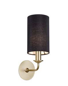 Banyan 1 Light Switched Wall Lamp With 12cm x 20cm Faux Silk Fabric Shade Champagne Gold/Black