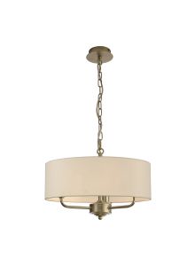 Banyan 3 Light Multi Arm Pendant With 45cm x 15cm Faux Silk Fabric Shade Champagne Gold/Ivory Pearl