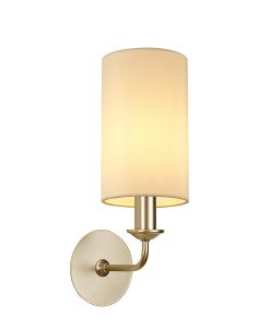 Banyan 1 Light Switched Wall Lamp With 12cm x 20cm Faux Silk Fabric Shade Champagne Gold/Ivory Pearl