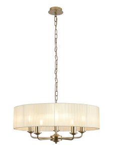 Banyan 5 Light Multi Arm Pendant With 60cm x 15cm Organza Shade Champagne Gold/Cream