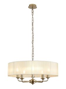 Banyan 5 Light Multi Arm Pendant With 60cm x 15cm Organza Shade Champagne Gold/Cream
