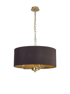 Banyan 3 Light Multi Arm Pendant With 50cm x 20cm Dual Faux Silk Fabric Shade Champagne Gold/Midnight Black