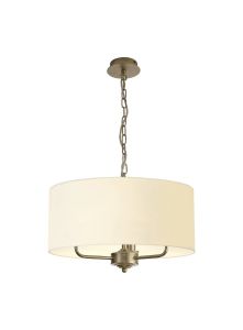Banyan 3 Light Multi Arm Pendant With 50cm x 20cm Faux Silk Fabric Shade Champagne Gold/Ivory Pearl
