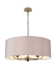 Banyan 5 Light Multi Arm Pendant With 60cm x 22cm Faux Silk Fabric Shade Champagne Gold/Grey