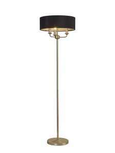 Banyan 3 Light Switched Floor Lamp With 45cm x 15cm Faux Silk Fabric Shade Champagne Gold/Black