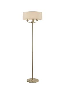 Banyan 3 Light Switched Floor Lamp With 45cm x 15cm Faux Silk Fabric Shade Champagne Gold/Ivory Pearl