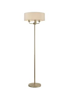 Banyan 3 Light Switched Floor Lamp With 45cm x 15cm Dual Faux Silk Fabric Shade Champagne Gold/Nude Beige