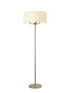 Banyan 3 Light Switched Floor Lamp With 50cm x 20cm Faux Silk Fabric Shade Champagne Gold/Ivory Pearl