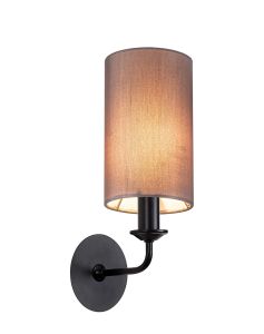 Banyan 1 Light Switched Wall Lamp With 12cm x 20cm Faux Silk Fabric Shade Matt Black/Grey