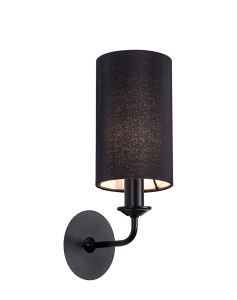 Banyan 1 Light Switched Wall Lamp With 12cm x 20cm Faux Silk Fabric Shade Matt Black/Black