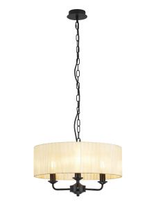 Banyan 3 Light Multi Arm Pendant With 45cm x 15cm Organza Shade Matt Black/Cream