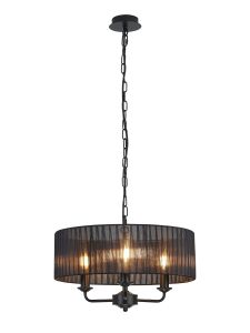 Banyan 3 Light Multi Arm Pendant With 45cm x 15cm Organza Shade Matt Black/Black