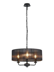 Banyan 3 Light Multi Arm Pendant With 45cm x 15cm Organza Shade Matt Black/Black