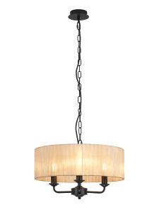 Banyan 3 Light Multi Arm Pendant With 45cm x 15cm Organza Shade Matt Black/Soft Bronze