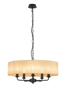 Banyan 5 Light Multi Arm Pendant With 60cm x 15cm Organza Shade Matt Black/Soft Bronze