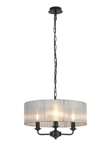 Banyan 3 Light Multi Arm Pendant With 45cm x 15cm Organza Shade Matt Black/Grey