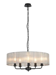 Banyan 5 Light Multi Arm Pendant With 60cm x 15cm Organza Shade Matt Black/Grey