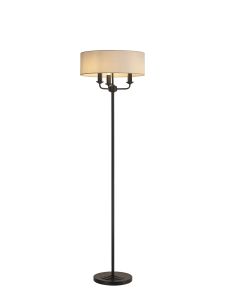 Banyan 3 Light Switched Floor Lamp With 45cm x 15cm Faux Silk Fabric Shade Matt Black/White