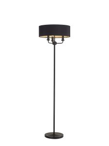 Banyan 3 Light Switched Floor Lamp With 45cm x 15cm Faux Silk Fabric Shade Matt Black/Black