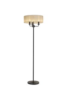 Banyan 3 Light Switched Floor Lamp With 45cm x 15cm Organza Shade Matt Black/Cream