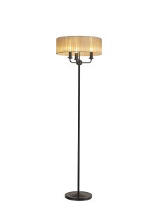 Banyan 3 Light Switched Floor Lamp With 45cm x 15cm Organza Shade Matt Black/Soft Bronze