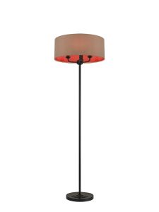 Banyan 3 Light Switched Floor Lamp With 50cm x 20cm Dual Faux Silk Fabric Shade Matt Black/Antique Gold