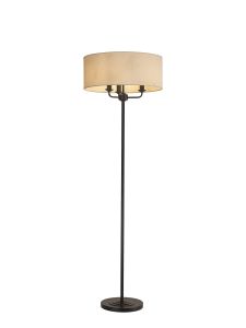 Banyan 3 Light Switched Floor Lamp With 50cm x 20cm Faux Silk Fabric Shade Matt Black/Ivory Pearl