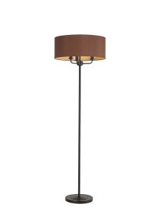 Banyan 3 Light Switched Floor Lamp With 50cm x 20cm Dual Faux Silk Fabric Shade Matt Black/Raw Cocoa
