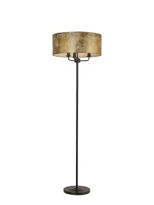 Banyan 3 Light Switched Floor Lamp With 50cm x 20cm Gold Leaf Shade Matt Black/Gold Leaf