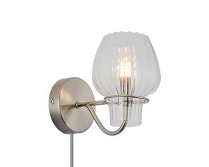 Barksdale Curved Wall Light With Plug, 1 x G9, With Tapered Glass Shade, Satin Nickel/Clear
