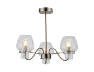 Barksdale 46cm Upward Multi Curved Arm Semi Ceiling, 3 x G9, With Tapered Glass Shade, Satin Nickel/Clear