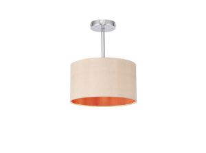 Baymont Polished Chrome 1 Light E27 Semi Flush With 30cm x 17cm Dual Faux Silk Shade, Antique Gold/Ruby