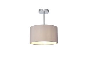 Baymont Polished Chrome 1 Light E27 Semi Flush With 30cm x 17cm Faux Silk Shade, Grey/White Laminate